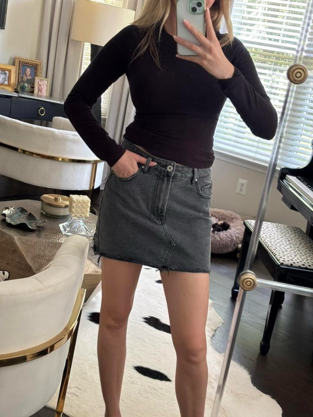 Cotton On Black Denim Distressed Mini Skirt